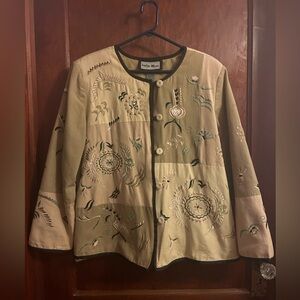 Indigo Women's Floral Embroidered Blazer - Beige with Black Accents